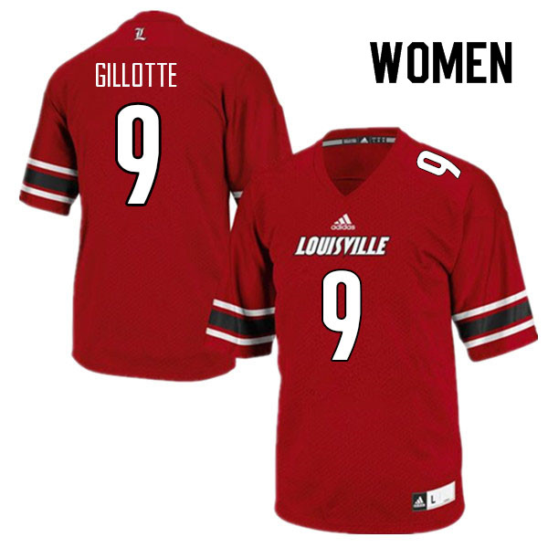 Women #9 Ashton Gillotte Louisville Cardinals College Football Jerseys Sale-Red